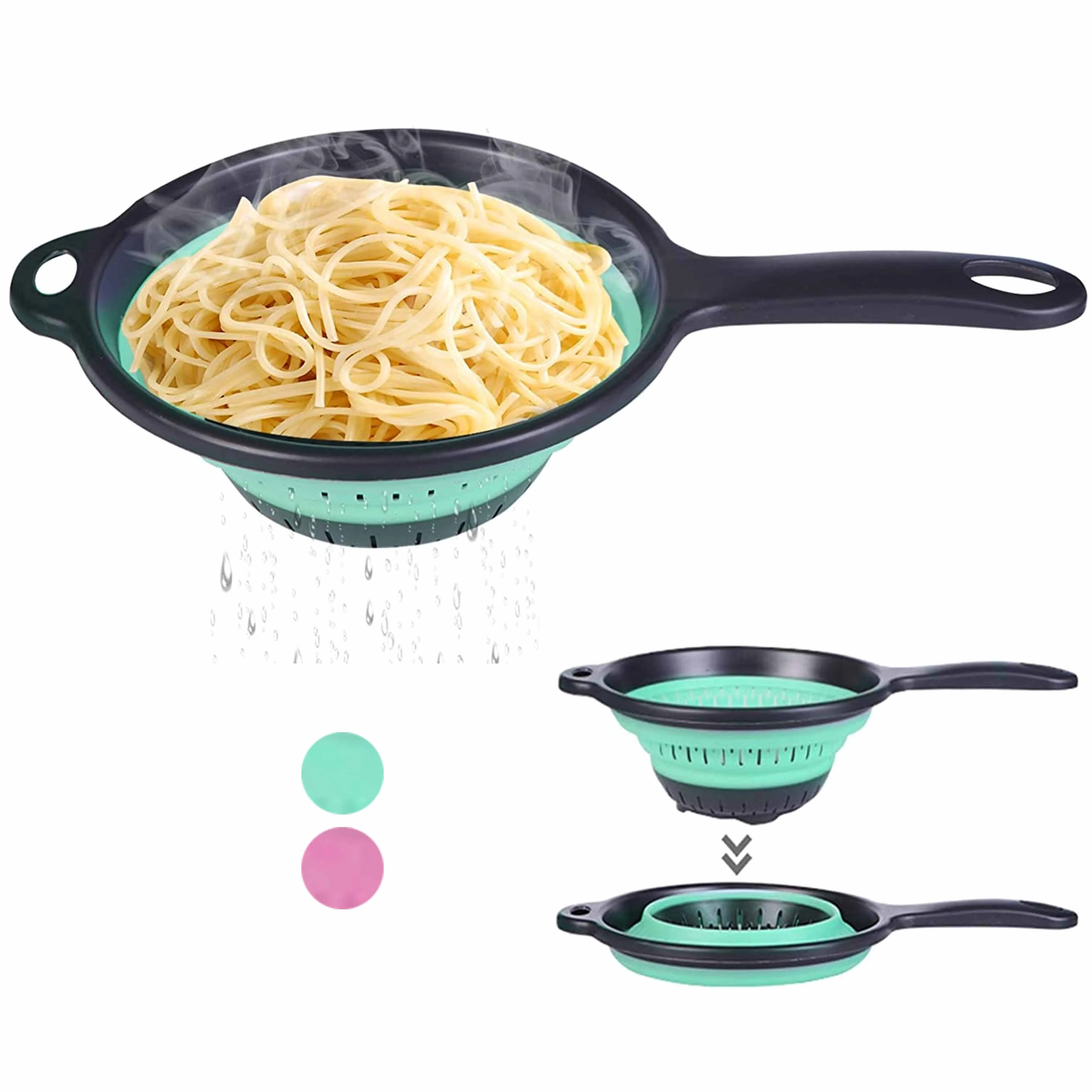 1 Colander Collapsible Silicone Strainer Drain Pasta Vegetables Liquid Handle