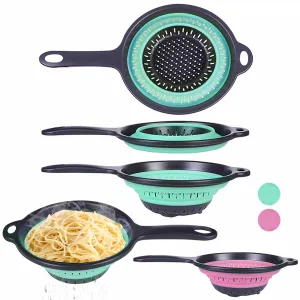 1 Colander Collapsible Silicone Strainer Drain Pasta Vegetables Liquid Handle