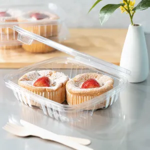 [150 sets] 36 oz PET Tamper Resistant Hinged Deli Containers w/Flat Lid, Rectangular