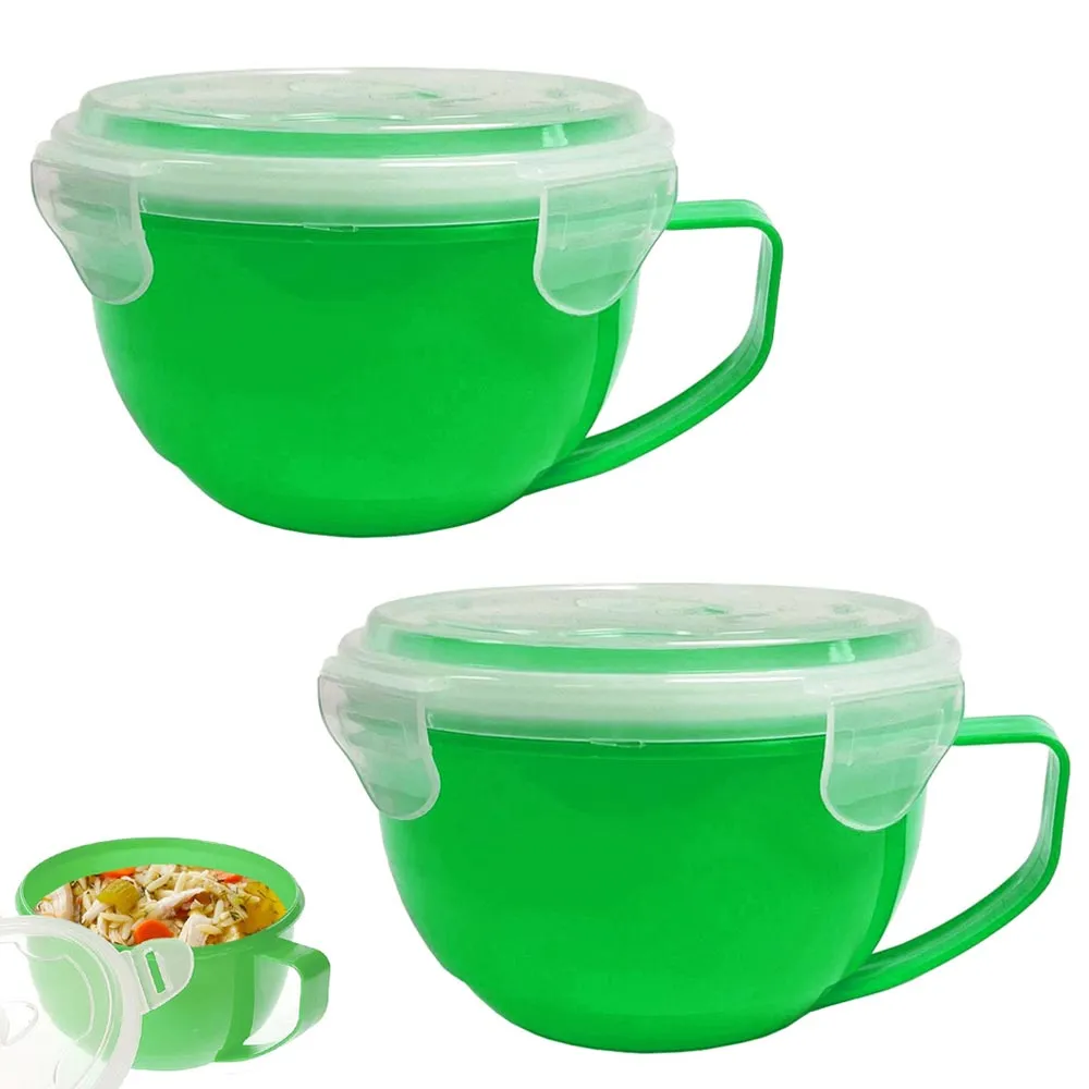 2 Microwave Plastic Bowl With Vent Lid Mug Food Containers 30oz Dishwasher Safe