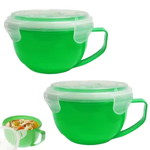 2 Microwave Plastic Bowl With Vent Lid Mug Food Containers 30oz Dishwasher Safe