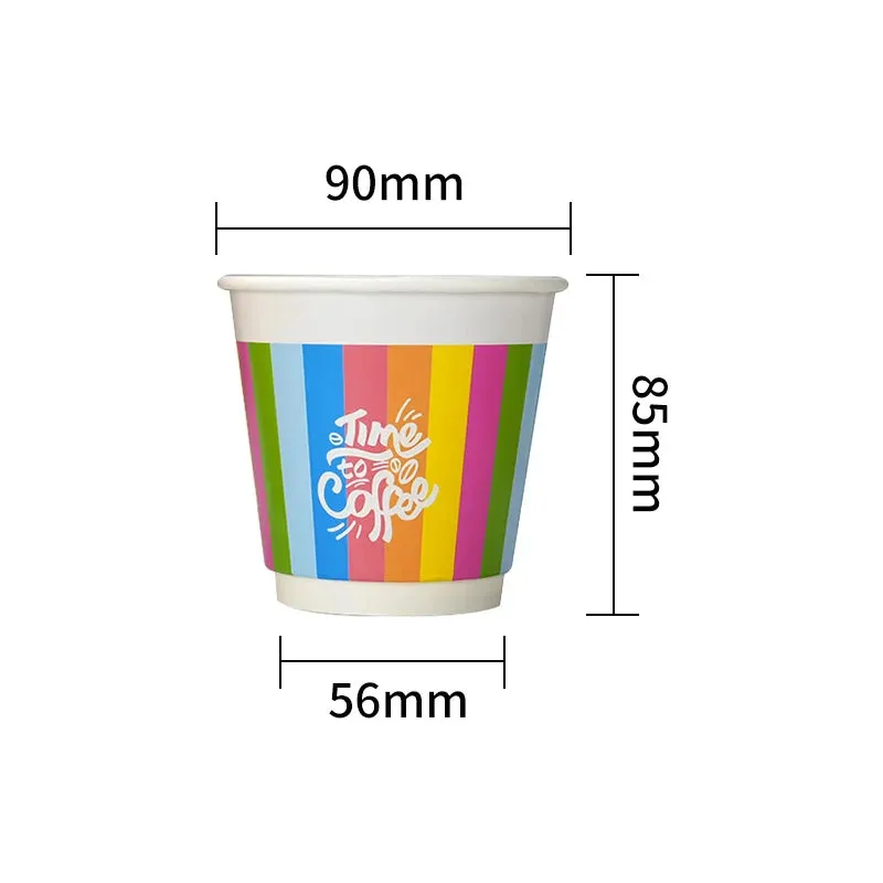 24 Piece Rainbow Double Wall Paper Cups 8 / 12Oz Hot / Cold Disposable Lids