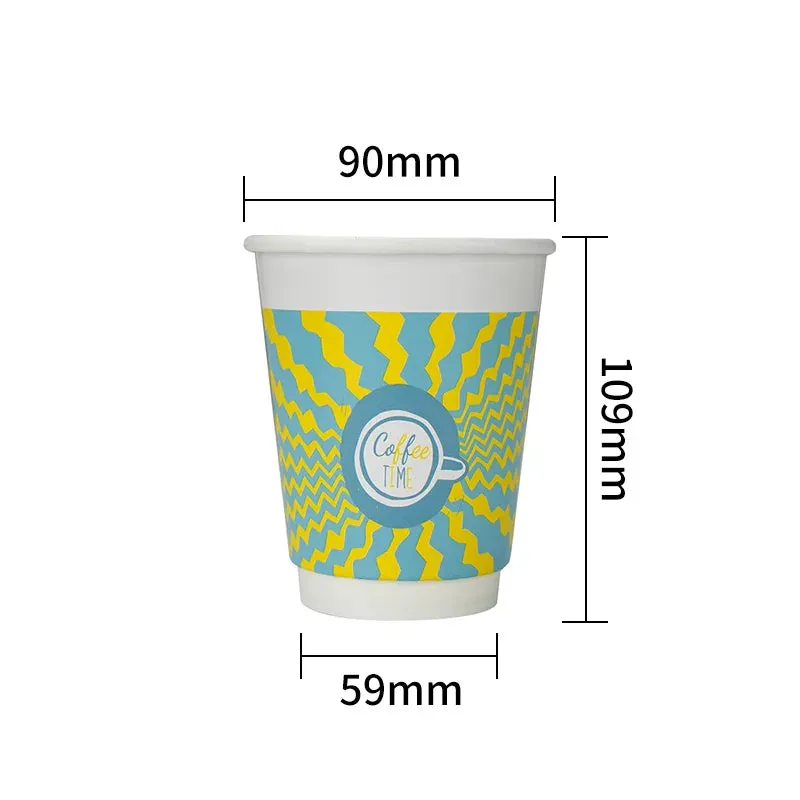 24 Piece Rainbow Double Wall Paper Cups 8 / 12Oz Hot / Cold Disposable Lids