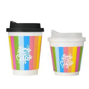 24 Piece Rainbow Double Wall Paper Cups 8 / 12Oz Hot / Cold Disposable Lids