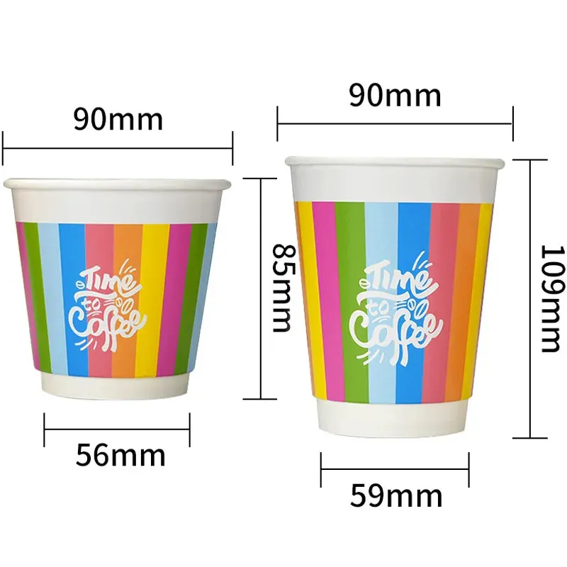 24 Piece Rainbow Double Wall Paper Cups 8 / 12Oz Hot / Cold Disposable Lids