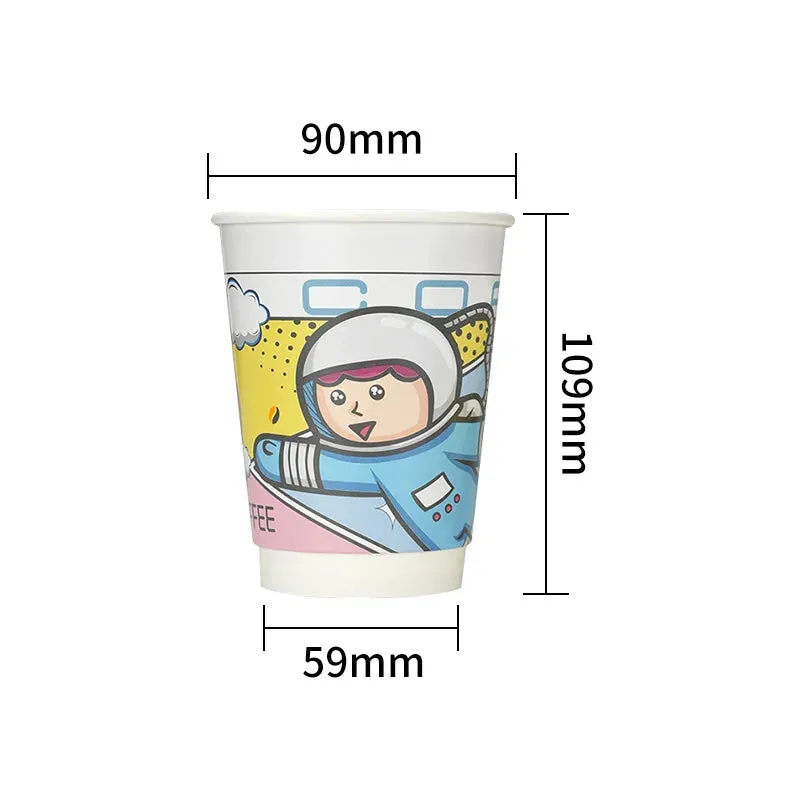 24 Piece Rainbow Double Wall Paper Cups 8 / 12Oz Hot / Cold Disposable Lids