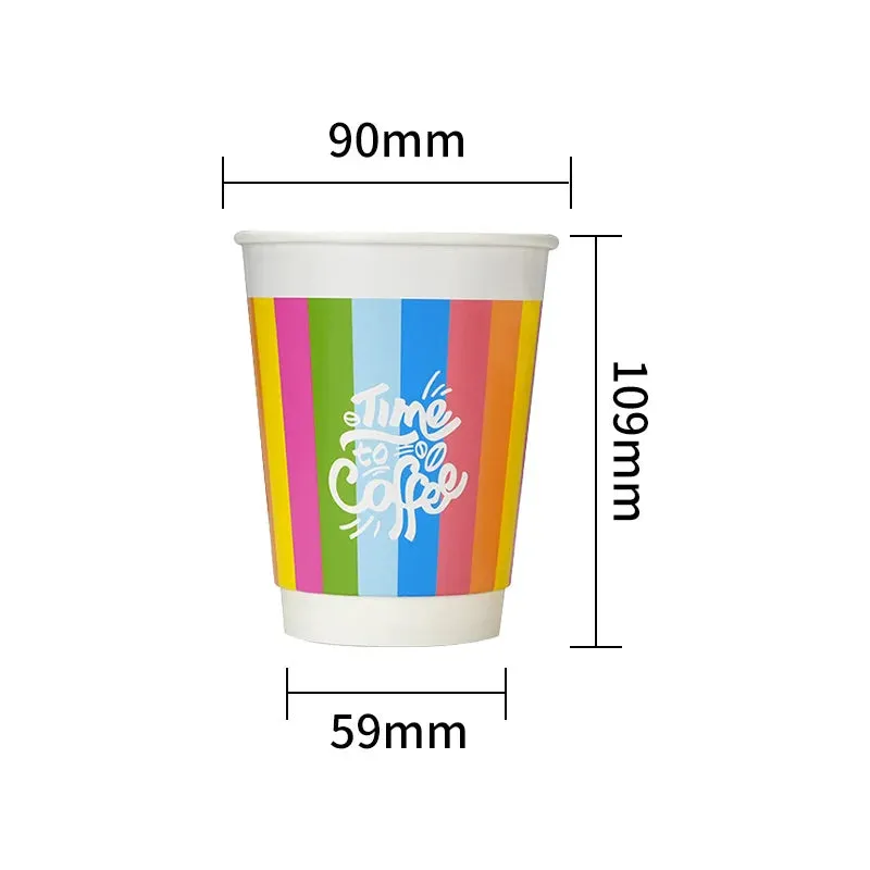 24 Piece Rainbow Double Wall Paper Cups 8 / 12Oz Hot / Cold Disposable Lids