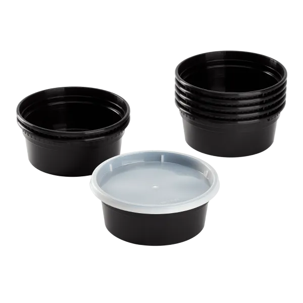 [240 sets] 8 oz Deli Containers with Lids | Injection Molded PP | Black