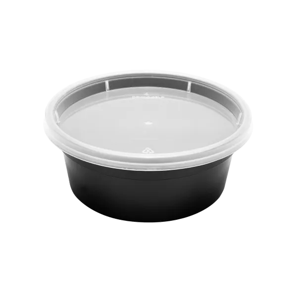 [240 sets] 8 oz Deli Containers with Lids | Injection Molded PP | Black