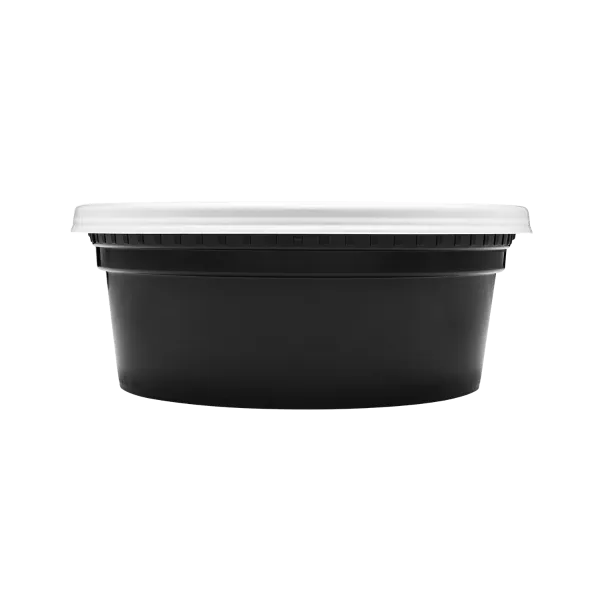 [240 sets] 8 oz Deli Containers with Lids | Injection Molded PP | Black