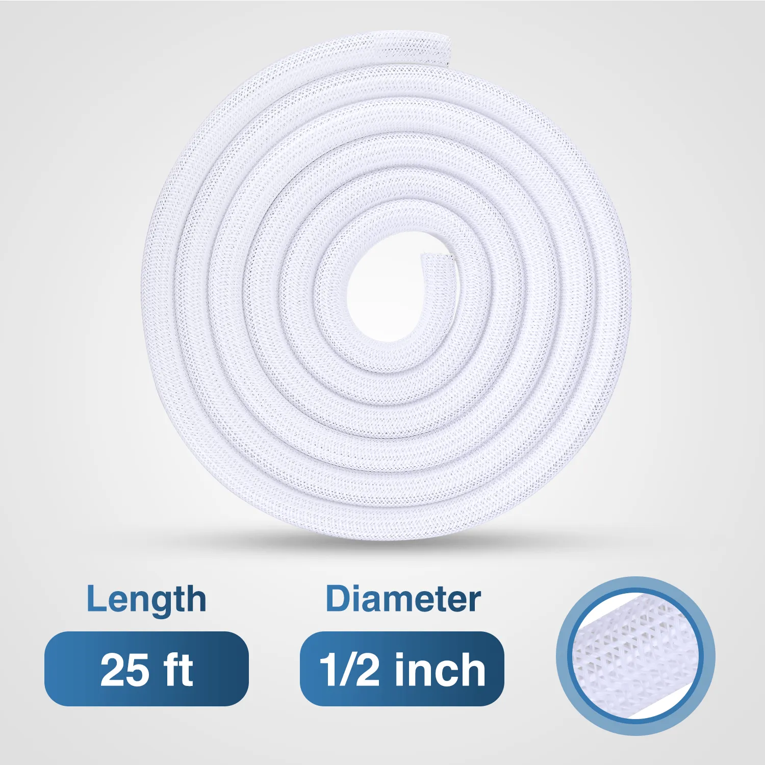 25ft-1/2inch White Cable Management Sleeves