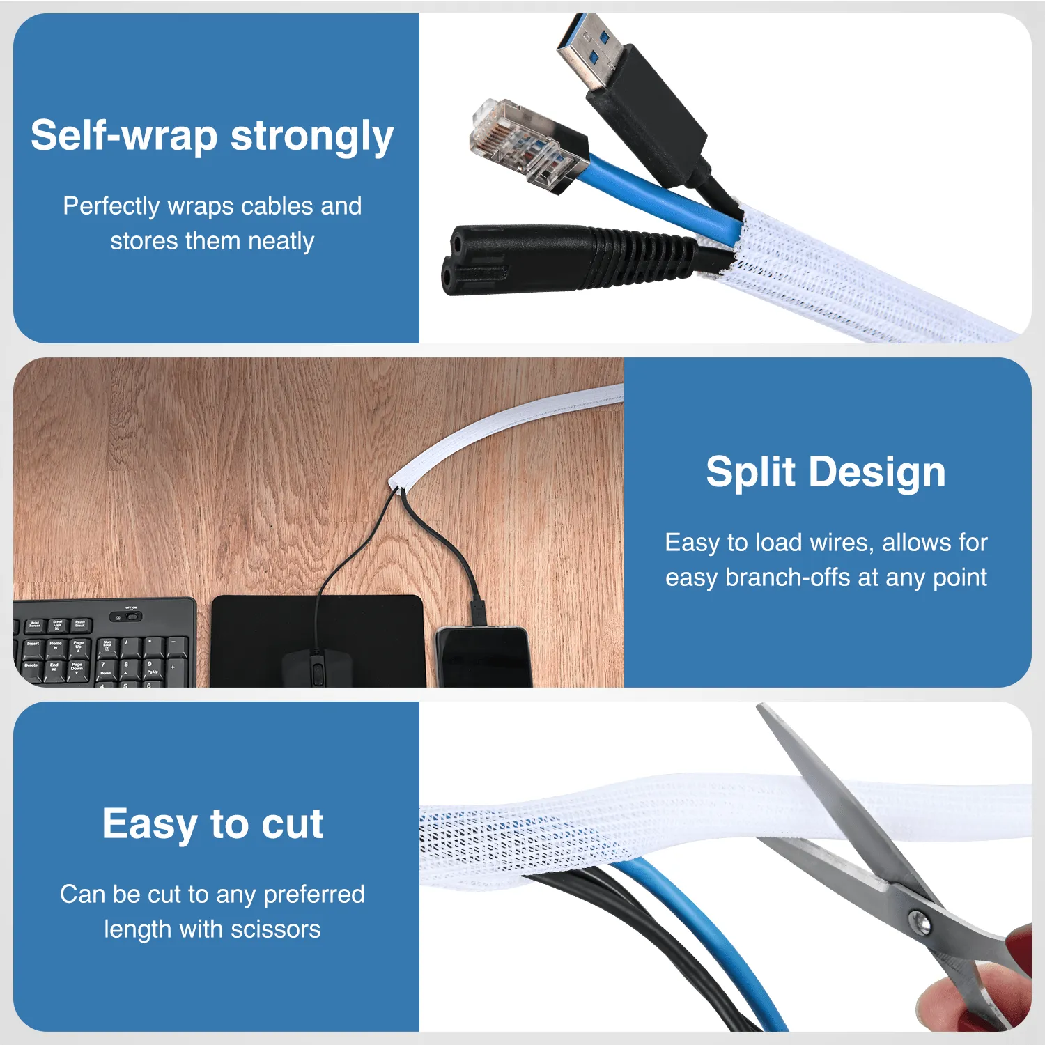 25ft-1/2inch White Cable Management Sleeves