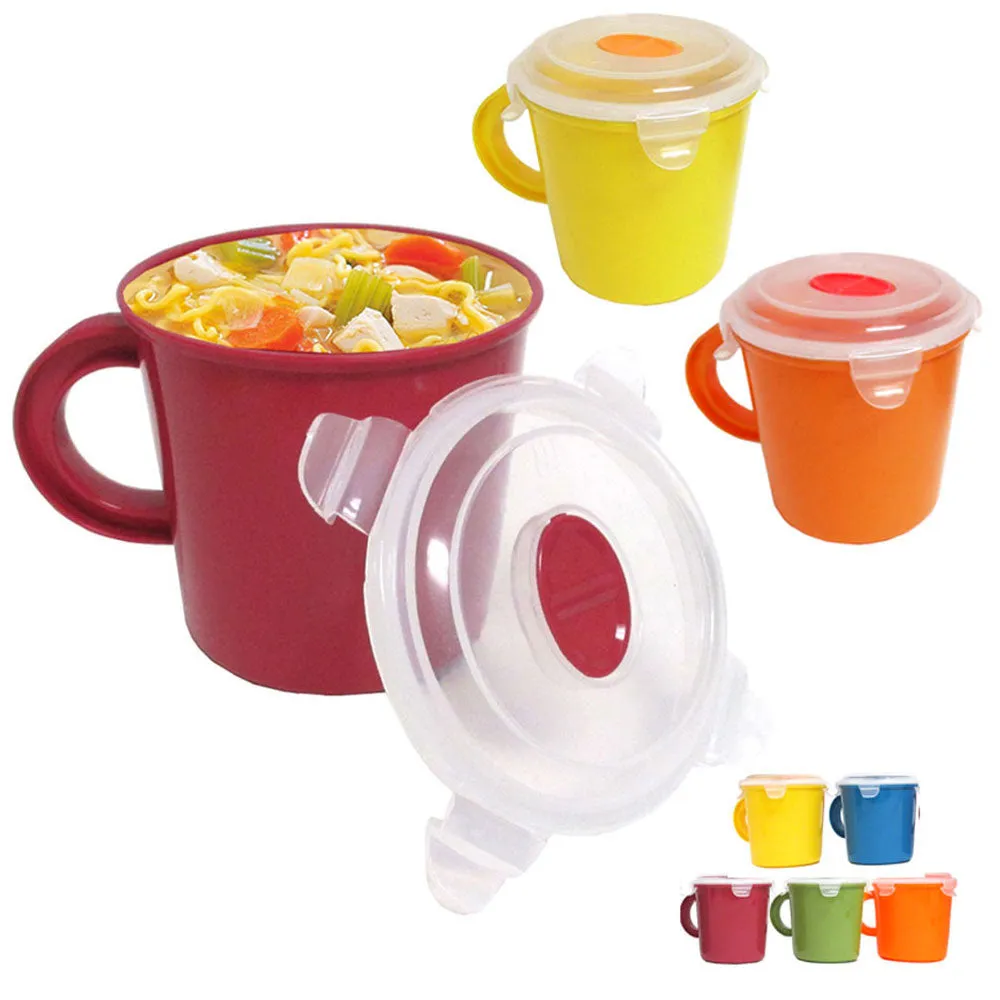 3 BPA Free Food Containers Meal Prep Soup Mug Lid Reusable Microwavable Plastic