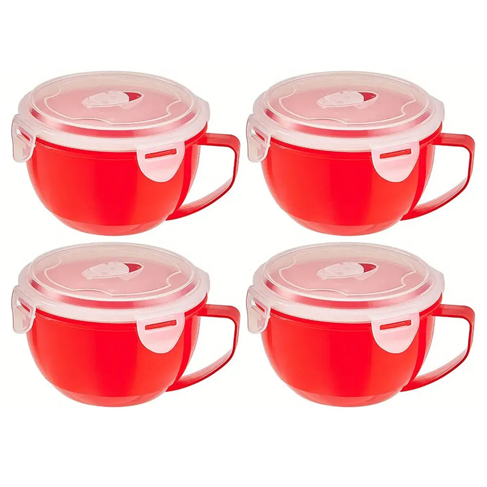 4 Pc Meal Prep Soup Bowls Microwaveable Food Lunch Container Mug Vent Lid 32oz
