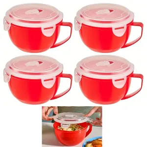 4 Pc Meal Prep Soup Bowls Microwaveable Food Lunch Container Mug Vent Lid 32oz