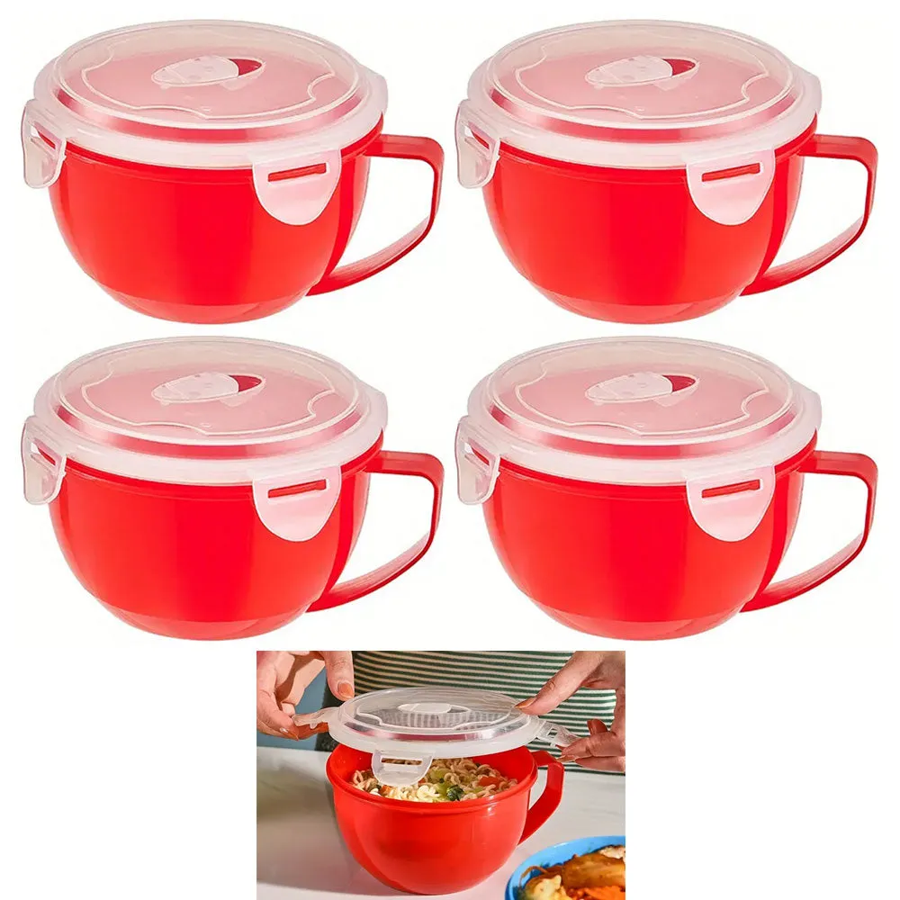 4 Pc Meal Prep Soup Bowls Microwaveable Food Lunch Container Mug Vent Lid 32oz