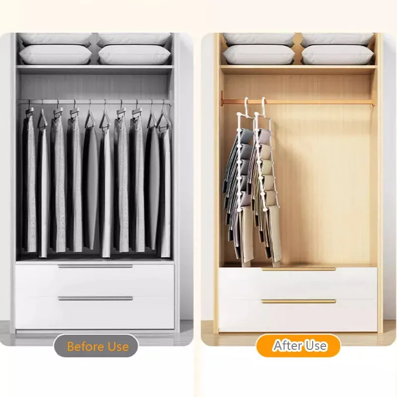 4/6/8 Layers Stainless Steel Trouser Hanger,Magic Foldable Pants Rack for Save Wardrobe Space,Ladder Hangers Storage Organizer