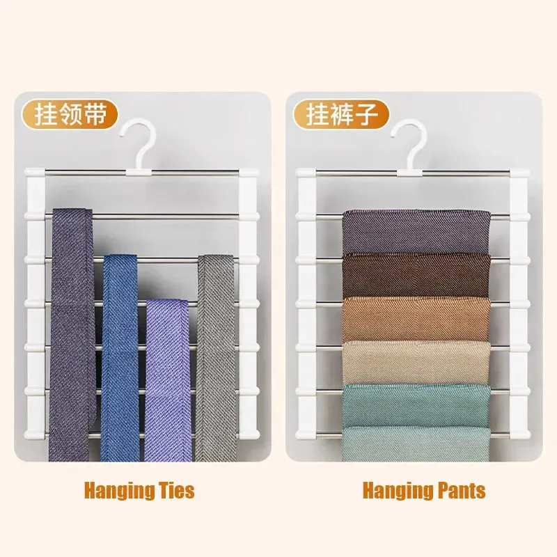 4/6/8 Layers Stainless Steel Trouser Hanger,Magic Foldable Pants Rack for Save Wardrobe Space,Ladder Hangers Storage Organizer