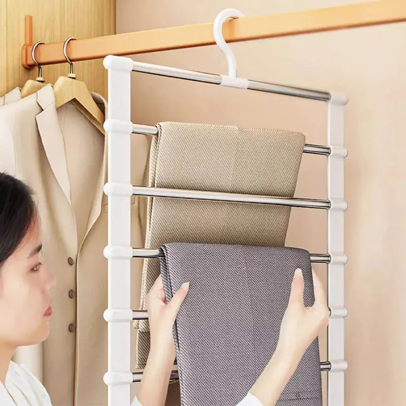 4/6/8 Layers Stainless Steel Trouser Hanger,Magic Foldable Pants Rack for Save Wardrobe Space,Ladder Hangers Storage Organizer