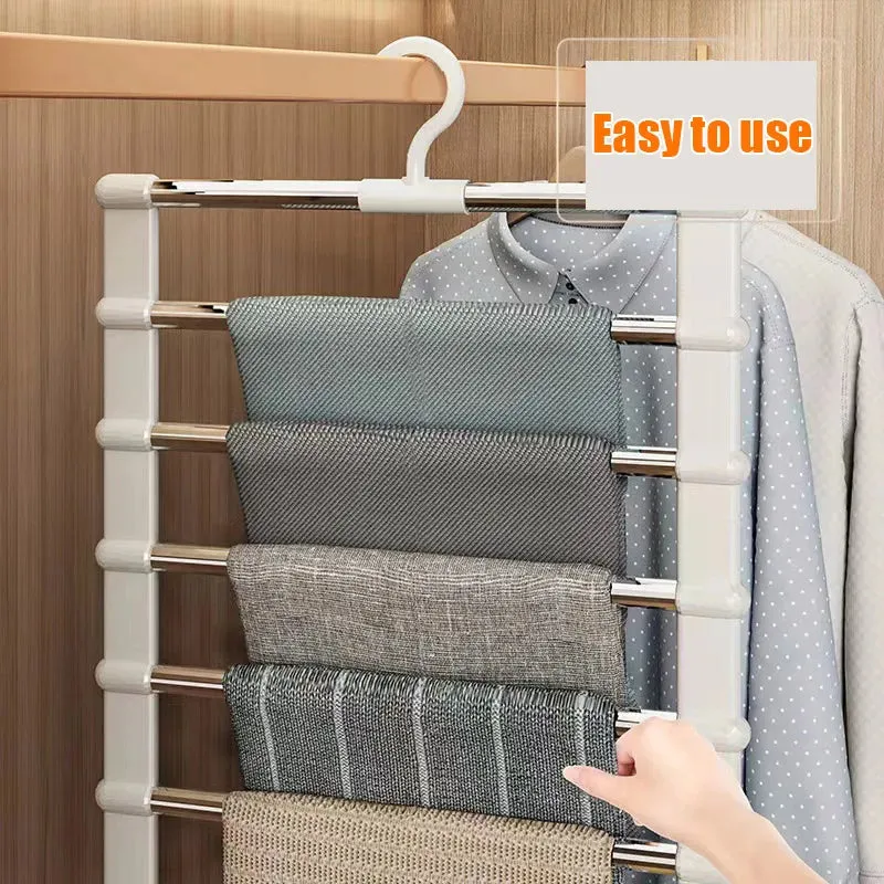 4/6/8 Layers Stainless Steel Trouser Hanger,Magic Foldable Pants Rack for Save Wardrobe Space,Ladder Hangers Storage Organizer