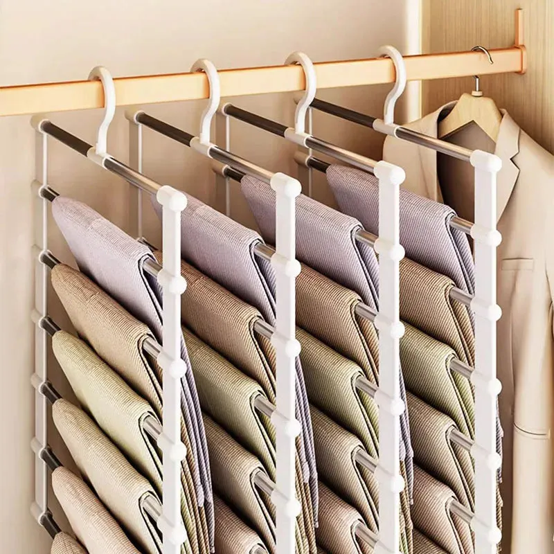 4/6/8 Layers Stainless Steel Trouser Hanger,Magic Foldable Pants Rack for Save Wardrobe Space,Ladder Hangers Storage Organizer