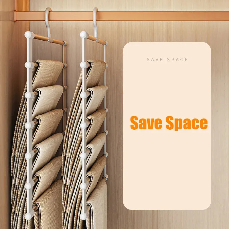 4/6/8 Layers Stainless Steel Trouser Hanger,Magic Foldable Pants Rack for Save Wardrobe Space,Ladder Hangers Storage Organizer