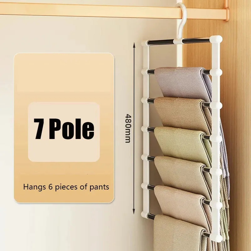 4/6/8 Layers Stainless Steel Trouser Hanger,Magic Foldable Pants Rack for Save Wardrobe Space,Ladder Hangers Storage Organizer