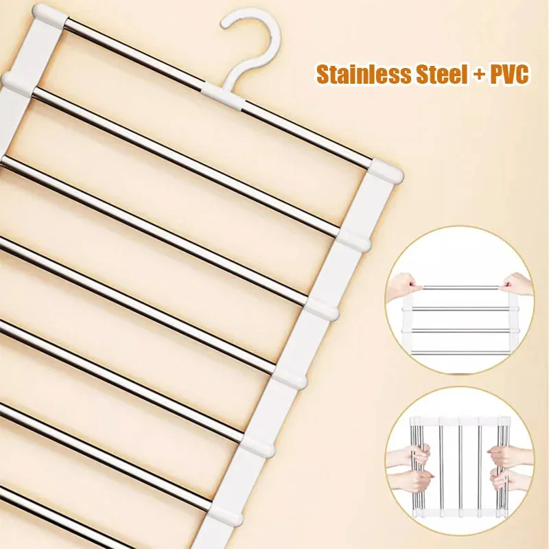 4/6/8 Layers Stainless Steel Trouser Hanger,Magic Foldable Pants Rack for Save Wardrobe Space,Ladder Hangers Storage Organizer