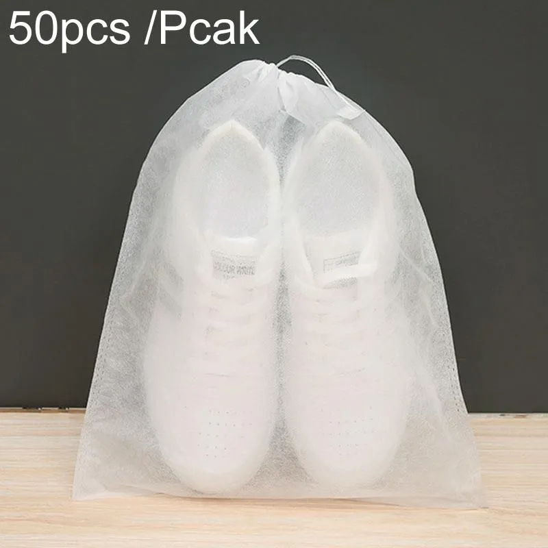 50 Pcs Thickened Non Woven Shoe Storage Bag Portable & Sunscreen