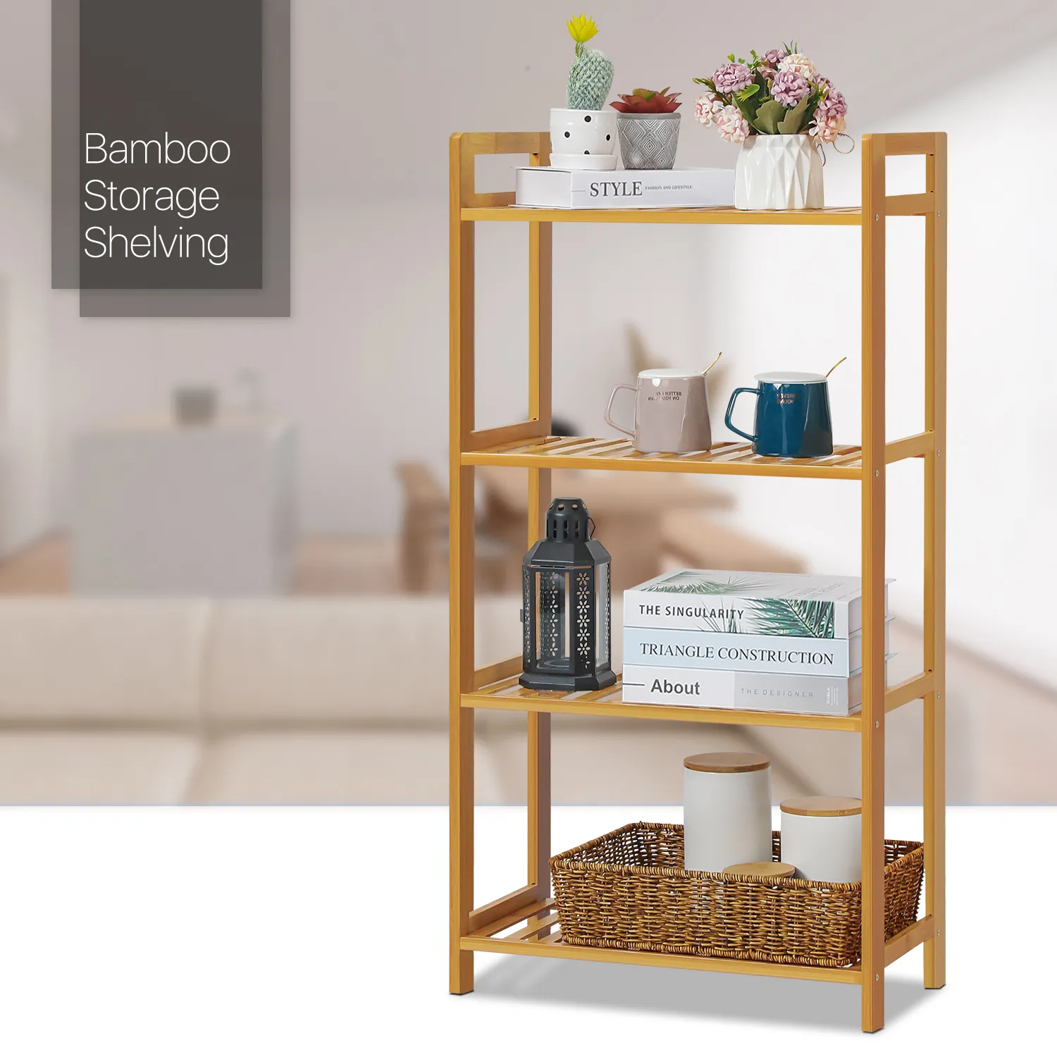 Adjustable Shoe Rack Entryway Shelf Organizer - 4 Tier - Natural