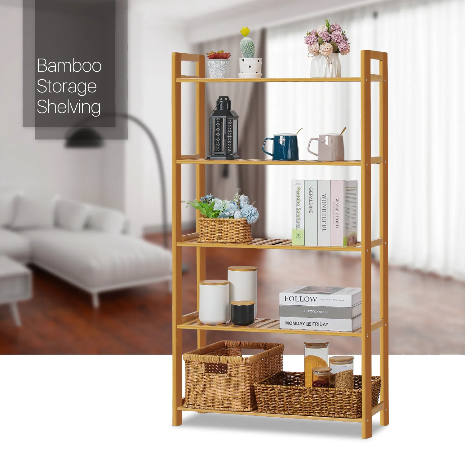 Adjustable Shoe Rack Entryway Shelf Organizer - 5 Tier - Natural