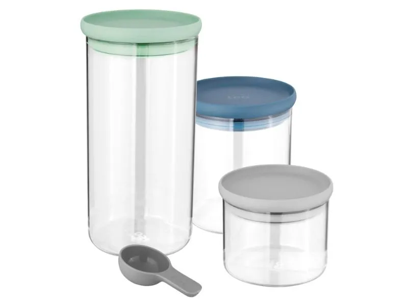 BergHOFF Leo 4Pc Glass Food Container Set and Scoop, Multicolor