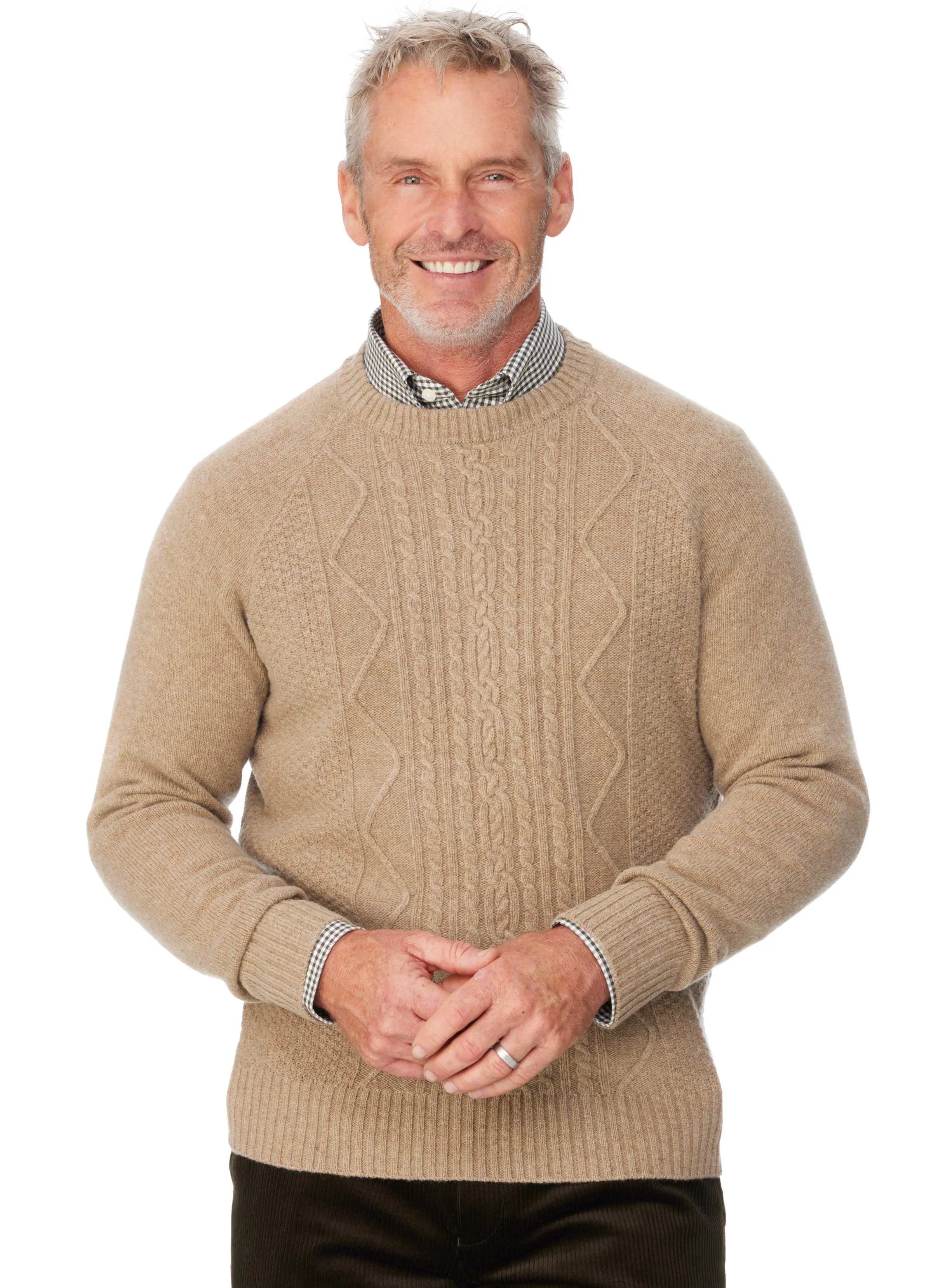 COLEBROOK CREW NECK CABLE - CAMEL