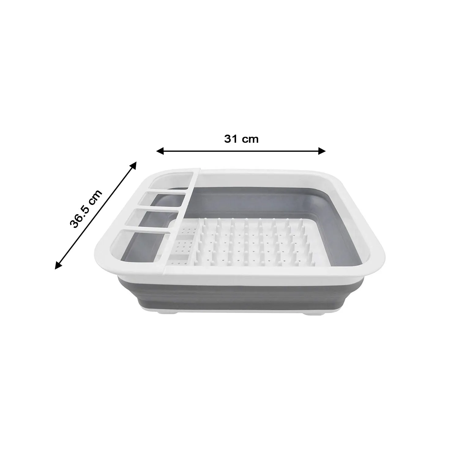 Collapsible Folding Silicone Dish Drying Drainer Rack with Spoon Fork Knife Storage Holder (Brown Box)
