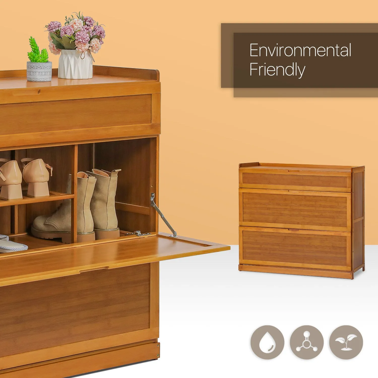 Drop Down Door Entryway Shoe Cabinet - with Boot Compartment  - Brown
