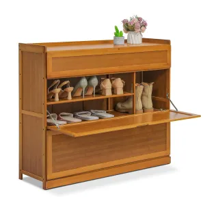 Drop Down Door Entryway Shoe Cabinet - with Boot Compartment  - Brown