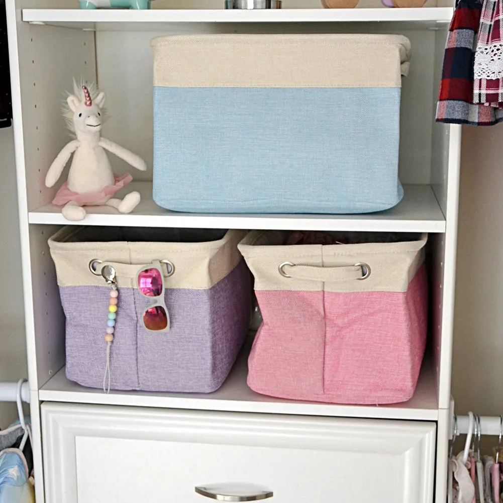 EZOWare Folding Storage Baskets Large Canvas Fabric Tweed Storage Organizer 3 Pack / Mixed Color