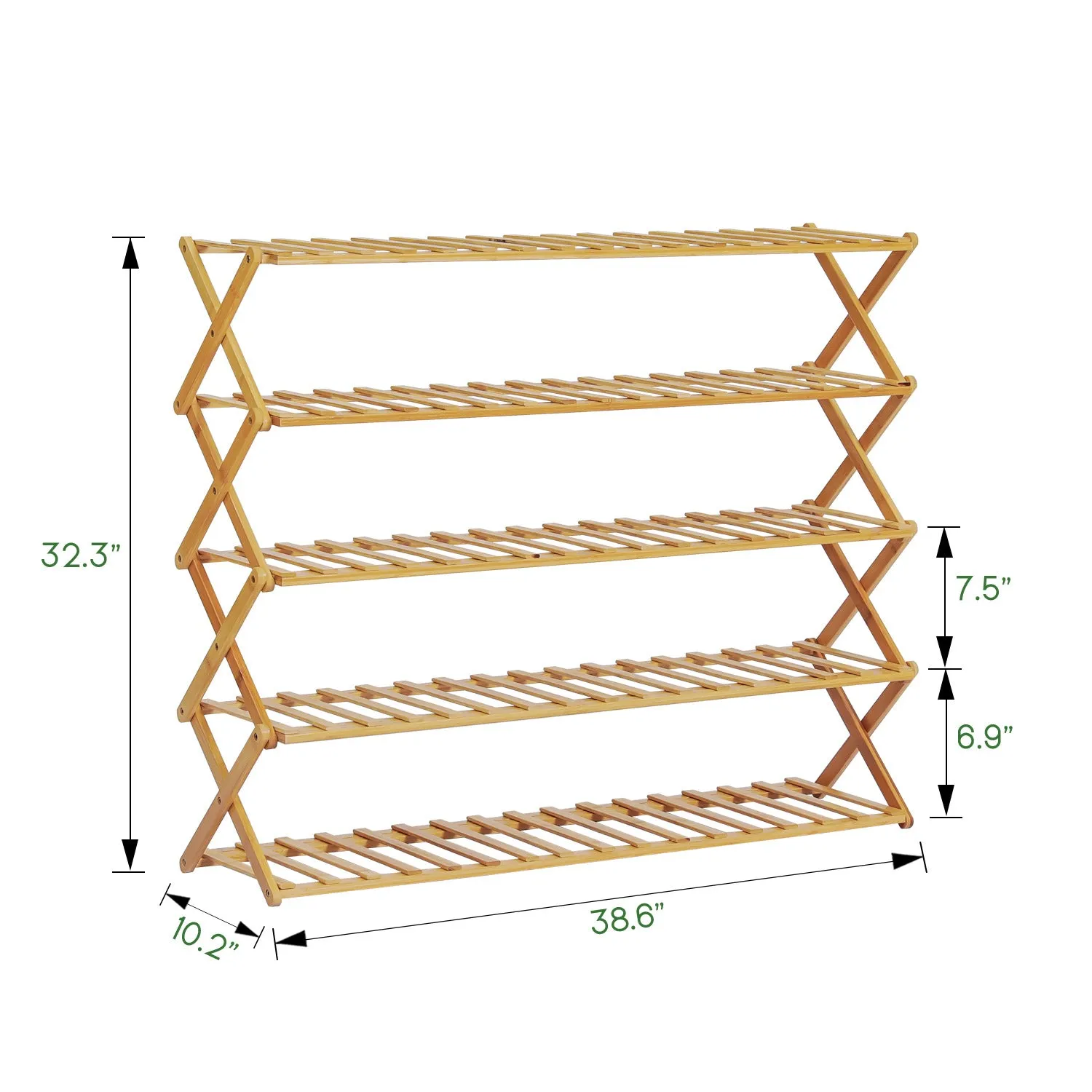 Foldable Multifunctional Shoe Rack Organizer - 5 Tier - Natural