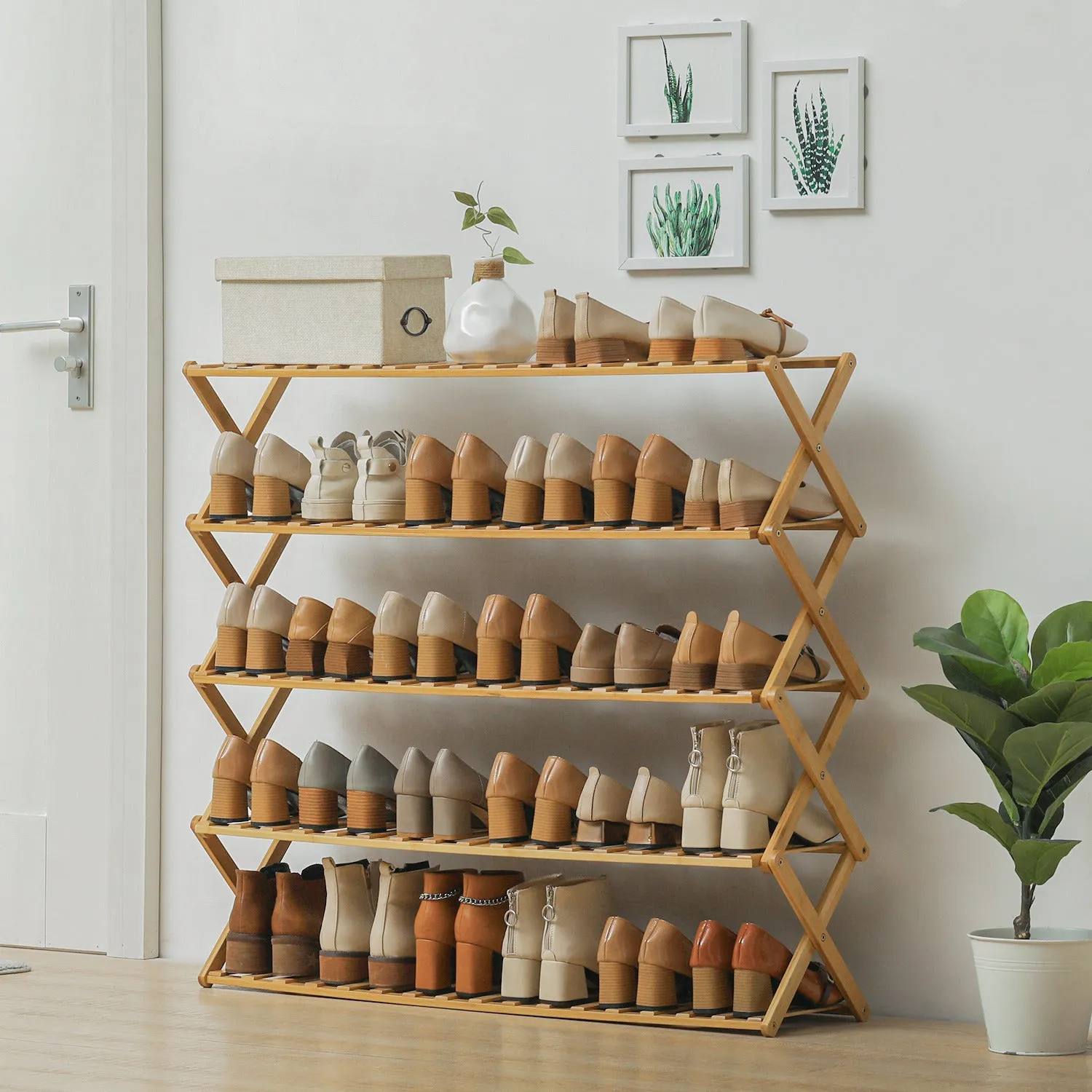 Foldable Multifunctional Shoe Rack Organizer - 5 Tier - Natural