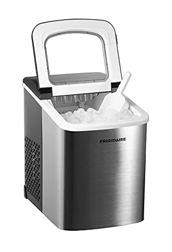 Frigidaire Compact Countertop Ice Maker, Makes 26 Lbs. Of Bullet Shaped Ice Cubes Per Day, Silver Stainless