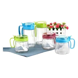 Glass Condiment Seasoning Set Spice Jars with Plastic Cover and Handle 5pc Set