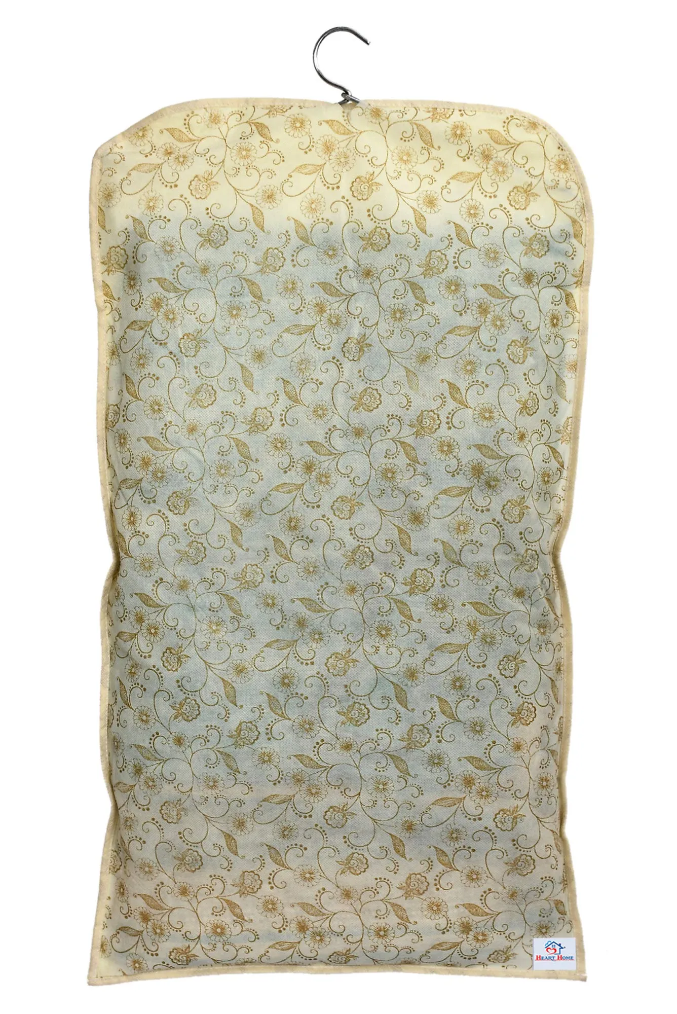 Heart Home Metalic Print Non-woven Hanging Saree Cover Wardrobe Organiser With Hanger (Gold)-Pack of 6-KUBMART15521