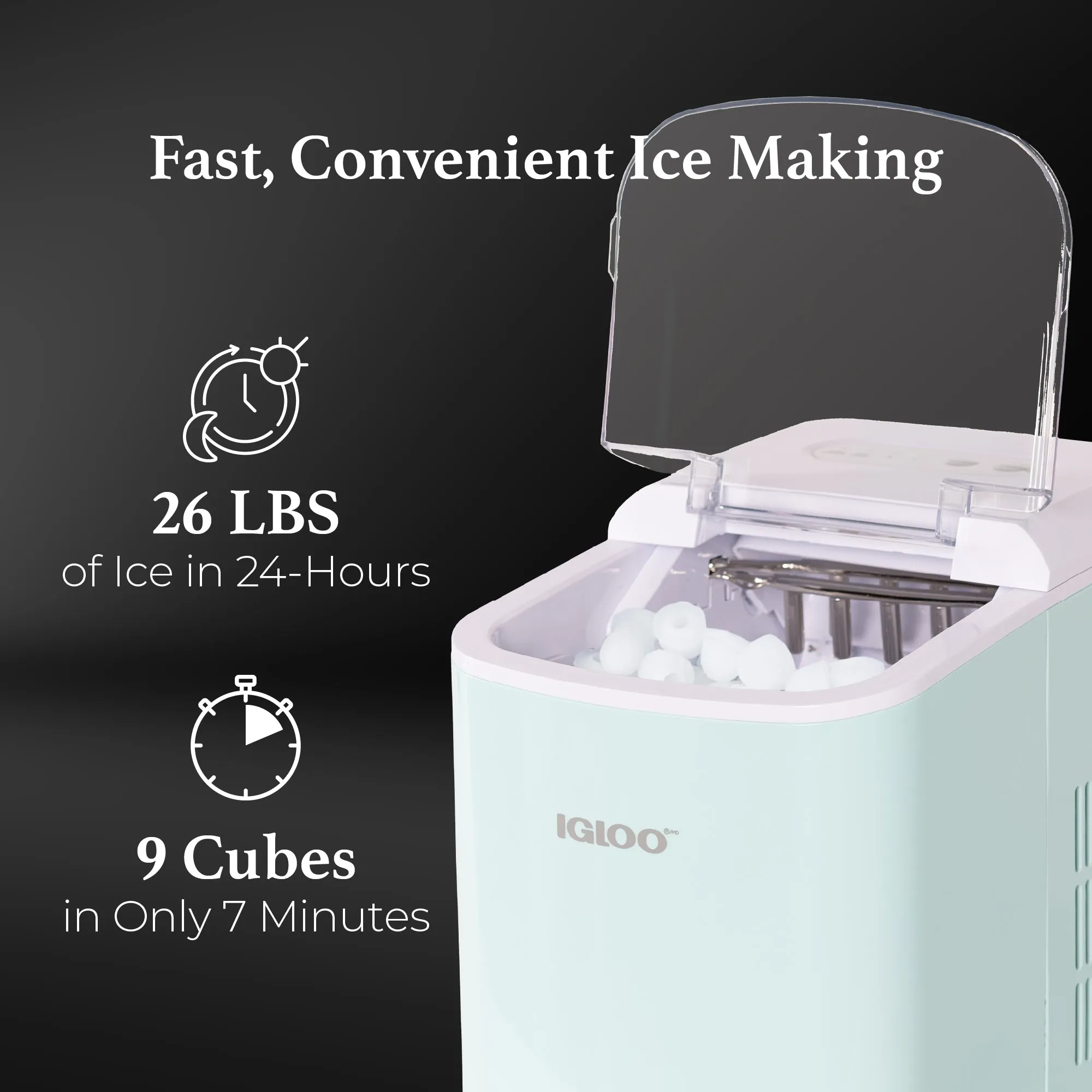 IGLOO® 26-Pound Automatic Portable Countertop Ice Maker Machine, Aqua