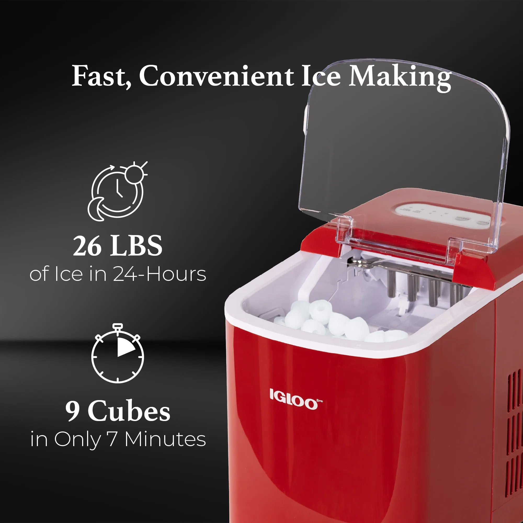 IGLOO® 26-Pound Automatic Portable Countertop Ice Maker Machine - Retro Red