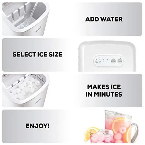 Igloo ICEB26WH Automatic Portable Electric Countertop Ice Maker Machine, 26 Pounds in 24 Hours, 9 Cubes Ready in 7 minutes, With Scoop and Basket, Perfect for Water Bottles, Mixed Drinks, Parties, WHT