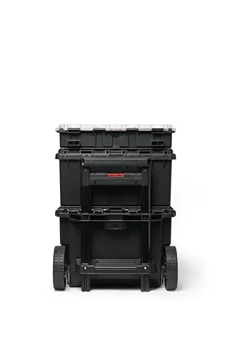 Keter Stack-n-Roll: 3-Piece Modular Tool Organizer, Rolling Storage, Black.