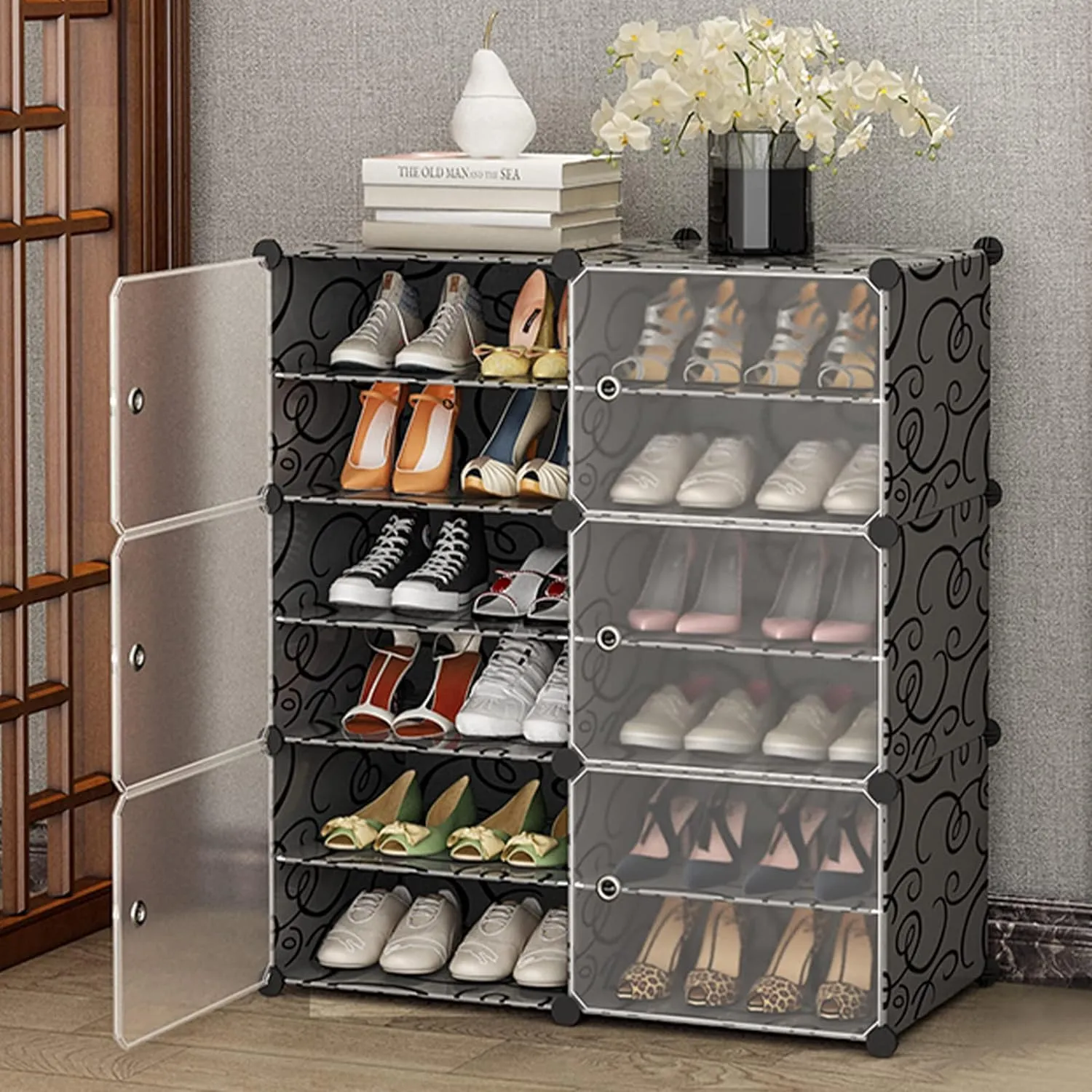 Krishyam® Portable Shoe Rack Organizer, Plastic Cube Storage 24 Pair Tower 12 Steps Plastic Shoe Rack (12 Shelves, DIY(Do-It-Yourself))