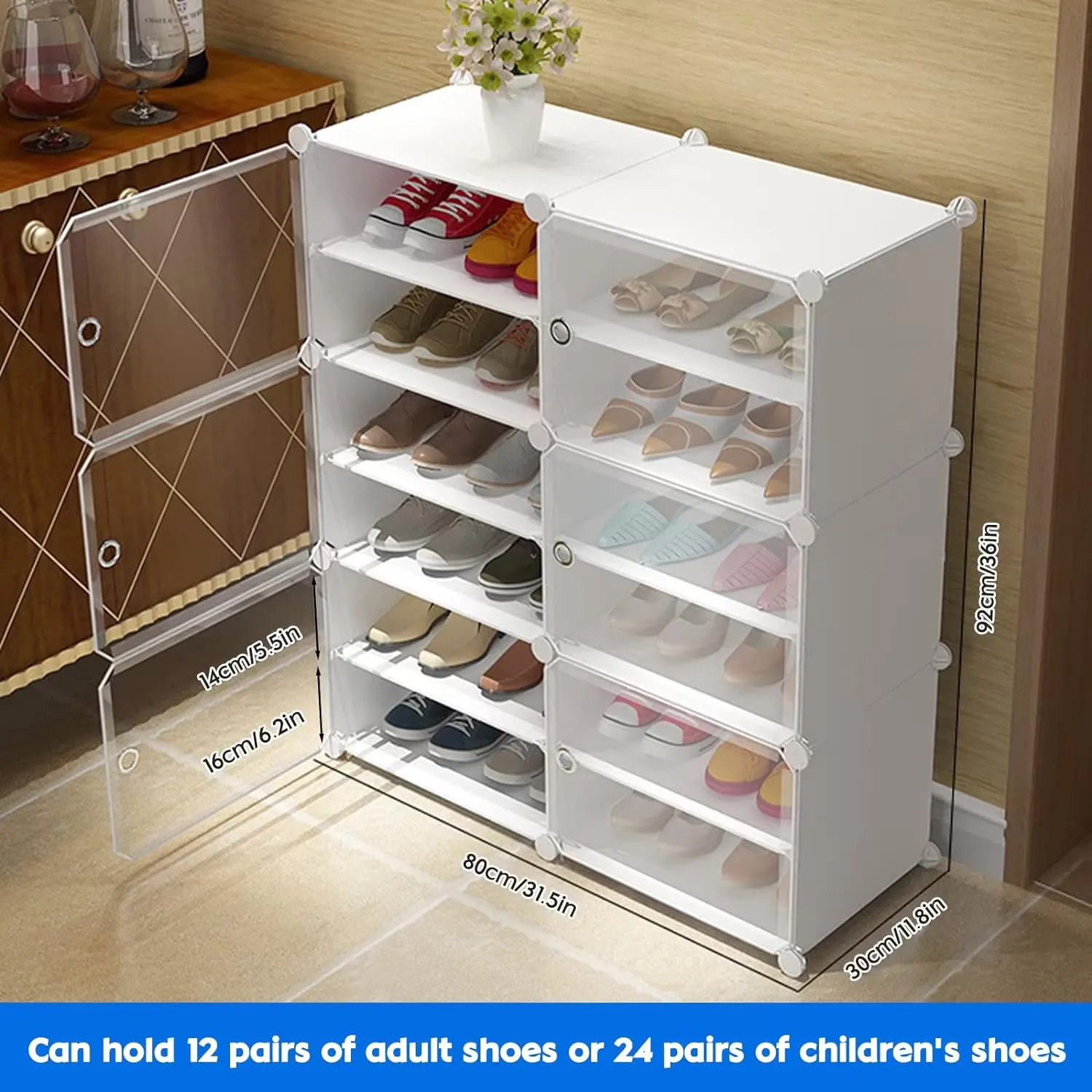 Krishyam® Portable Shoe Rack Organizer, Plastic Cube Storage 24 Pair Tower 12 Steps Plastic Shoe Rack (12 Shelves, DIY(Do-It-Yourself))