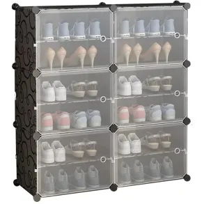 Krishyam® Portable Shoe Rack Organizer, Plastic Cube Storage 24 Pair Tower 12 Steps Plastic Shoe Rack (12 Shelves, DIY(Do-It-Yourself))