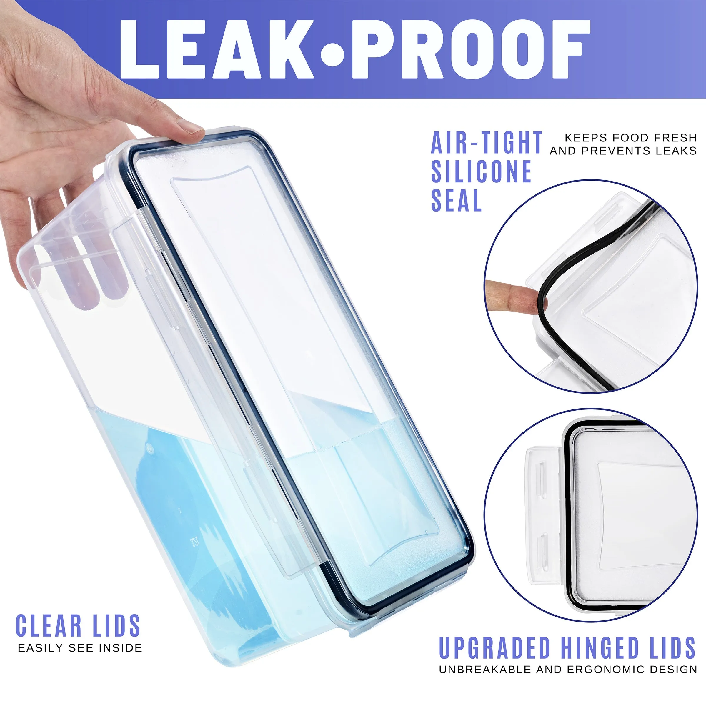 Long Rectangular Airtight Food Storage Containers with Lids (3 Pack)